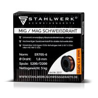 Filo di saldatura MIG MAG ER70S-6 SG3 &Oslash; 1,0 mm S200/D200 rotolo 5 kg